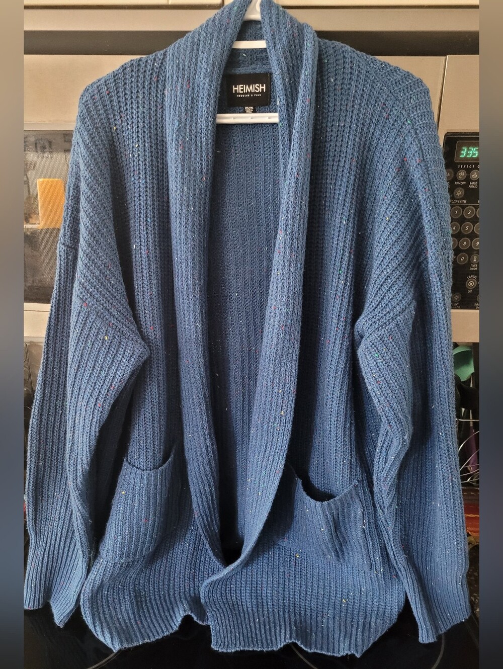Heimish Navy Speckled Open-Front Ribbed Cardigan with Pockets